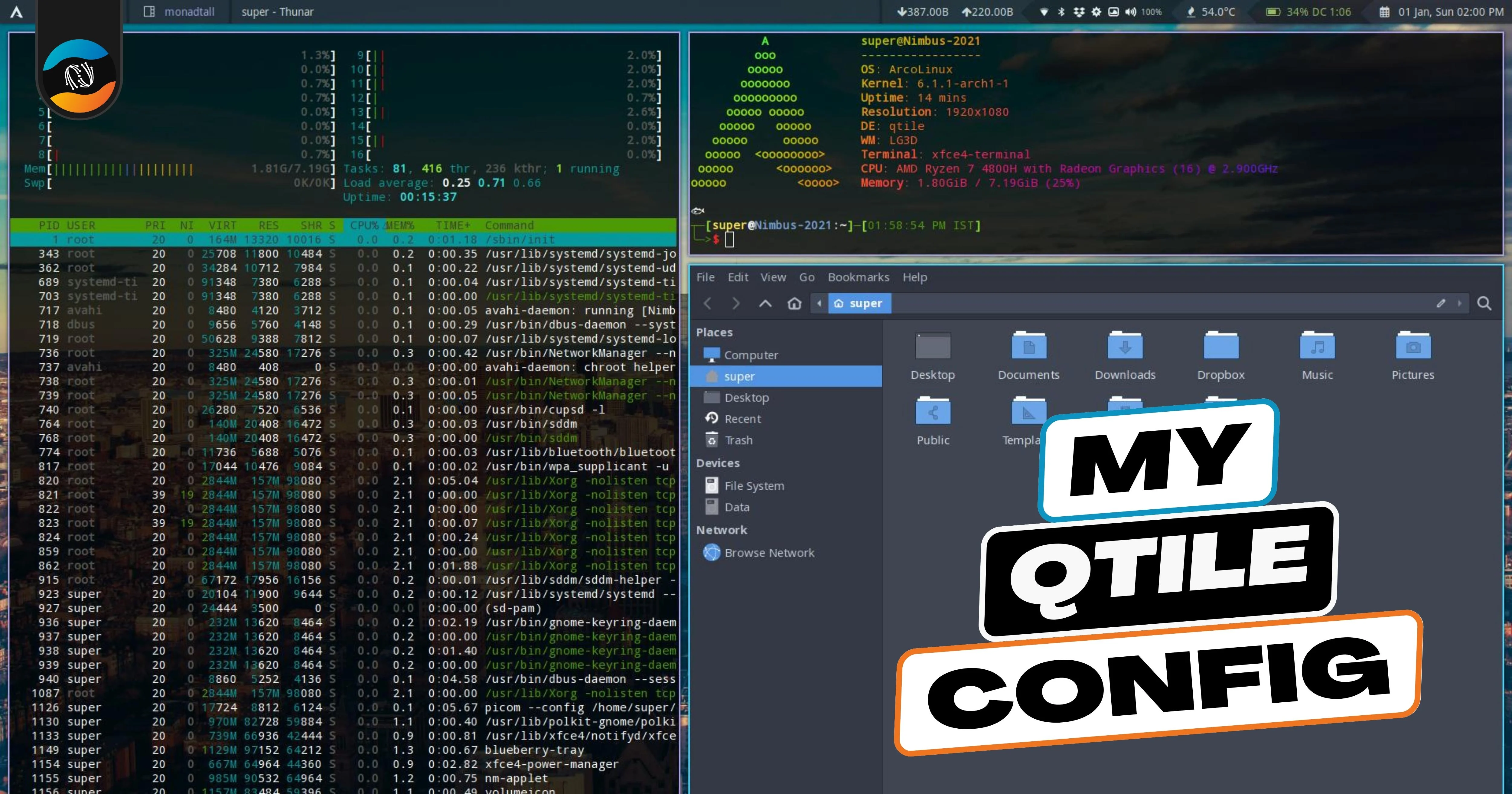 Customizing Your Workspace with Qtile: A Look at My Configuration File thumbnail